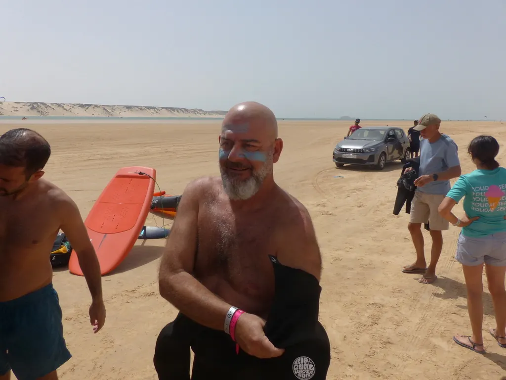 Après la session, sur le sable de la lagune