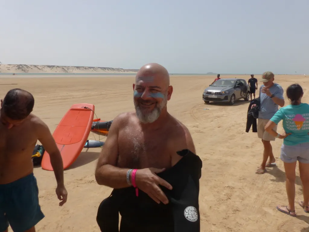 Après la session, sur le sable de la lagune