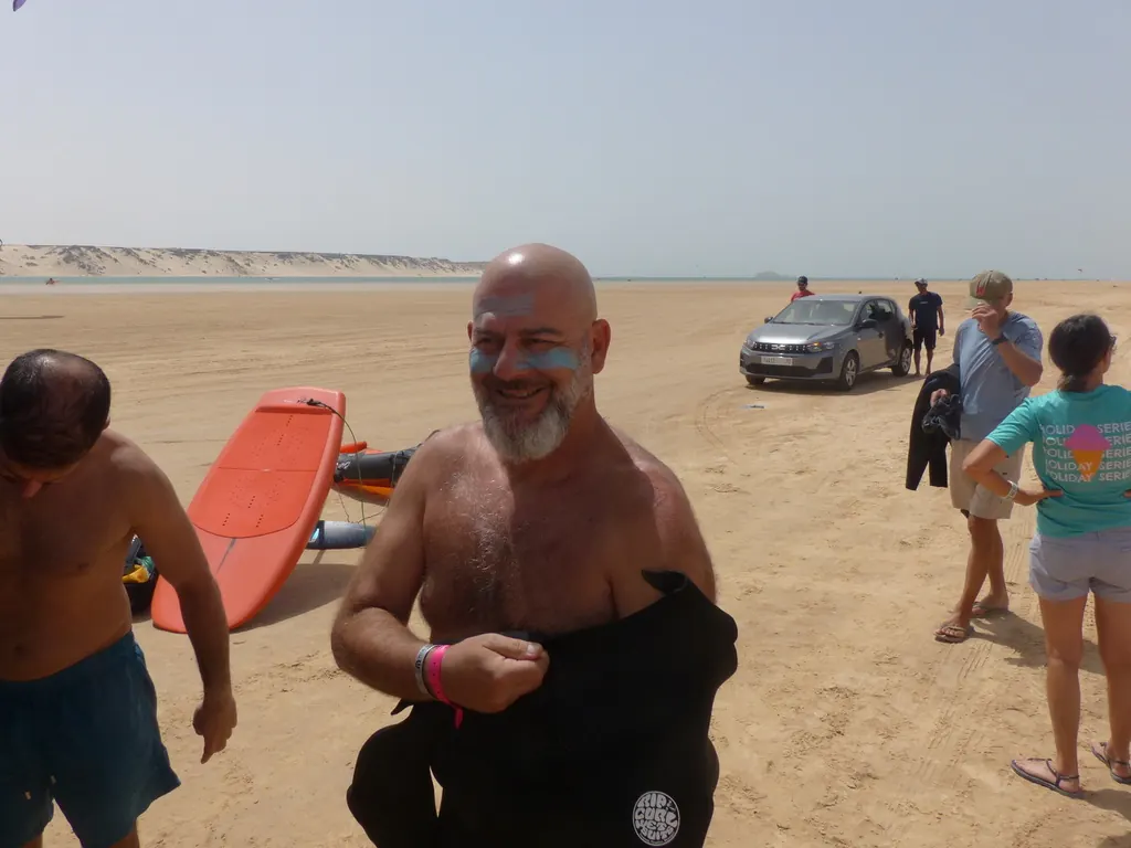 Après la session, sur le sable de la lagune